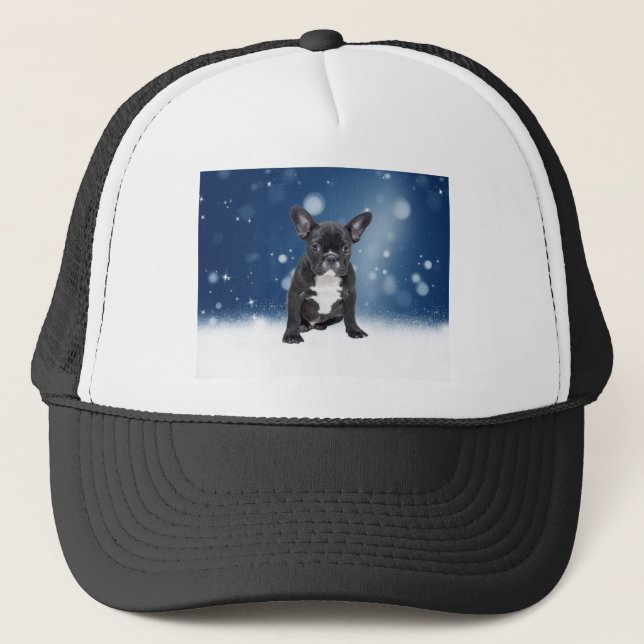 Casquette Mignonne French Bulldog Etoiles de neige Bleu Noël (Devant)