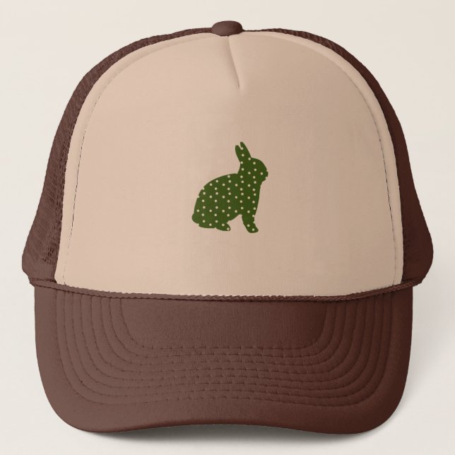 Casquette Mignonne Pâques lapin vert olive avec taches blanc (Devant)