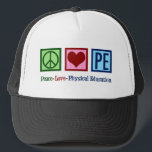 Casquette Mignonne PE Enseignant Paix Amour Éducation physiq<br><div class="desc">Peace Love P.E. Un joli cadeau de Noël pour un enseignant de PE pour un entraîneur qui enseigne la gym à l'école primaire et l'éducation physique aux élèves. Un professeur de gym cool présent.</div>