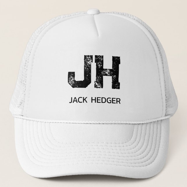 CASQUETTE MINIMALIST BLACK TWO LETTER MONOGRAM NAME WHITE (Devant)