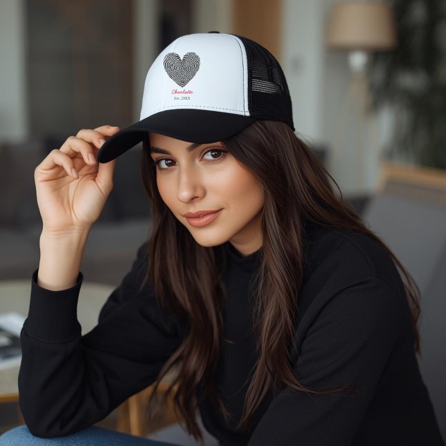 Casquette Minimalist Heart Fingerprint Personalized Name (Créateur téléchargé)