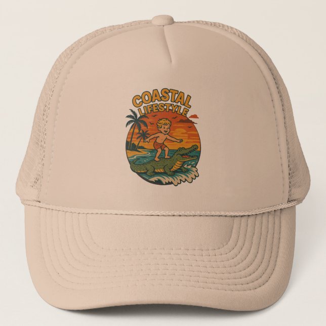 Casquette Mode de vie côtier Alligator Surfer | Plage Rétro (Devant)