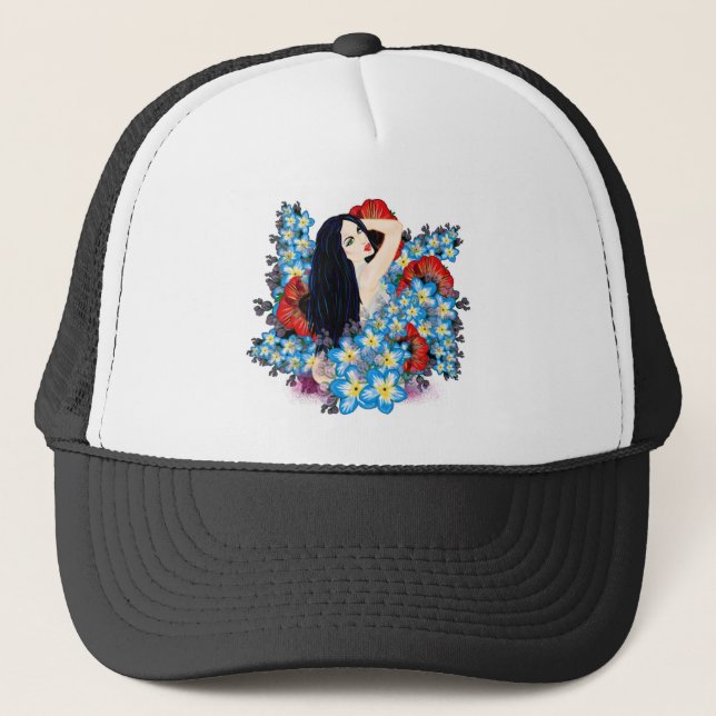 Casquette Modèle de charme dans un lit de fleurs de pavot, A (Devant)