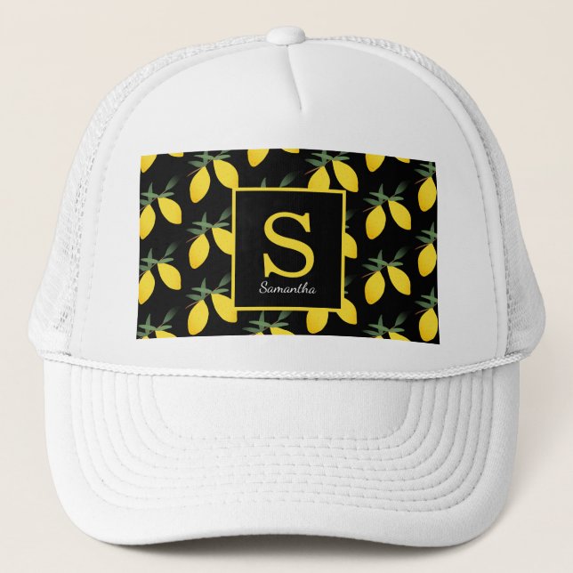 Casquette Modern Lemon Citrus Monogram Name Trucker Hat (Devant)
