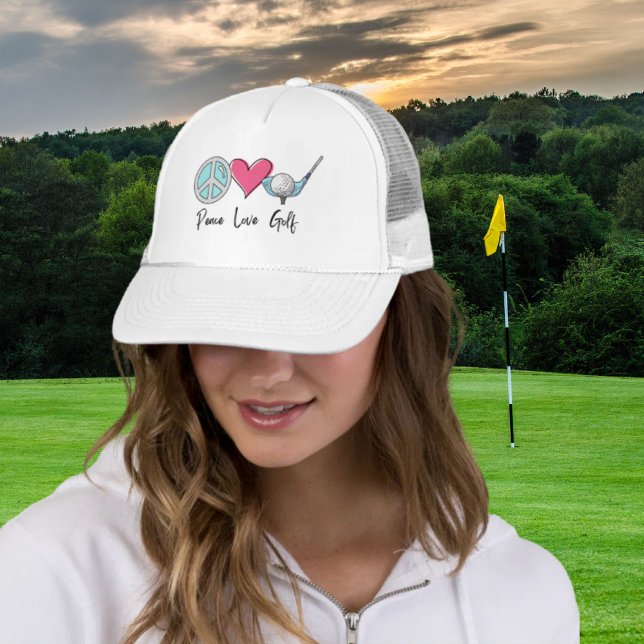 Casquette Moderne Chic Maman Paix Amour Golf Femme Golfeuse (Modern Chic Mom Peace Love Golf Woman Golfer Trucker Hat)