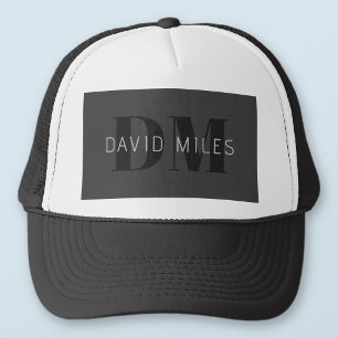 Casquette Moderne Gris Foncé & Nom et Monogramme Modifiables