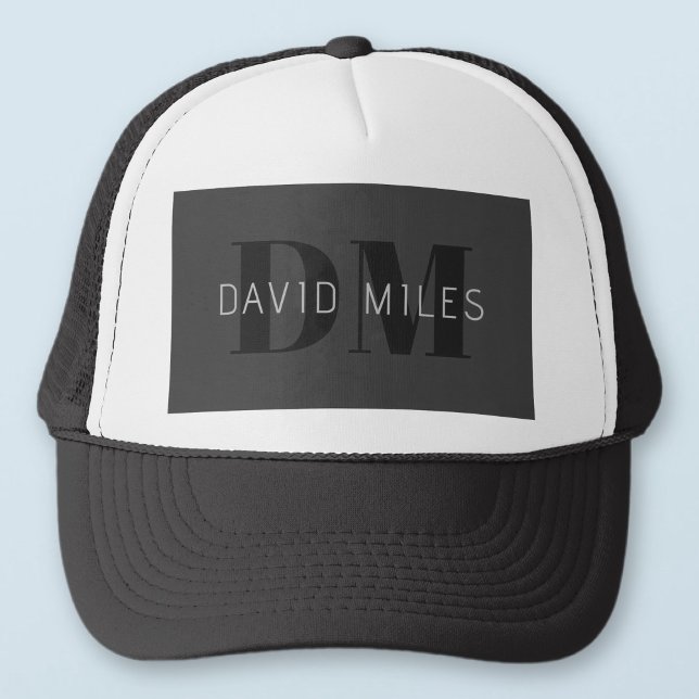Casquette Moderne Gris Foncé & Nom et Monogramme Modifiables (Créateur téléchargé)