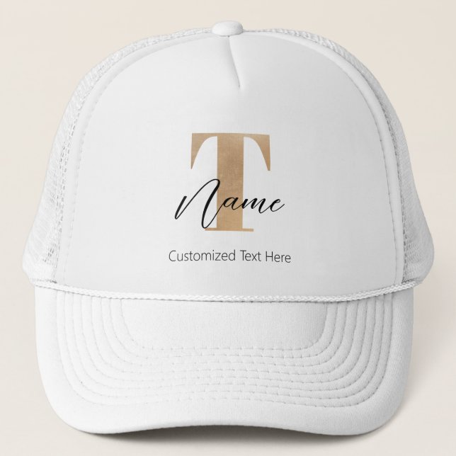 Casquette Moderne Monogramme Initiale T & Nom Personnalisé (Devant)