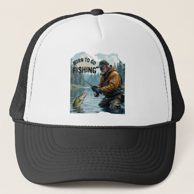 Casquette Moderne Né pour aller Pêcher (Devant)