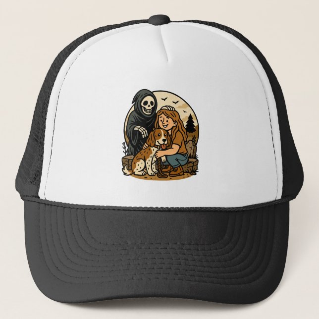 Casquette Moissonneur sinistre avec une fille et un squelett (Devant)