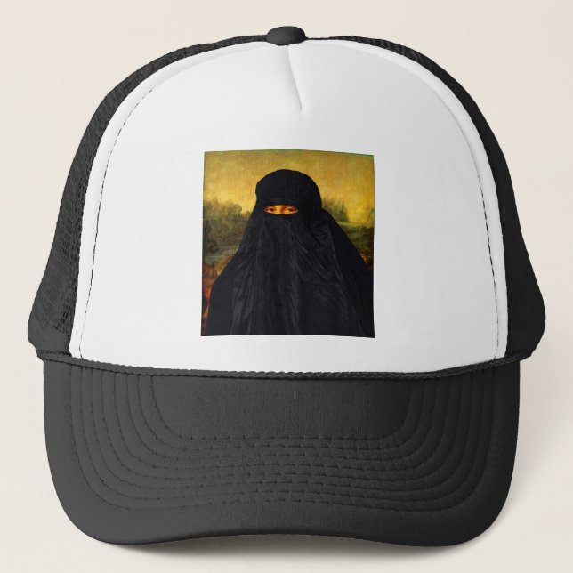 Casquette Mona Lisa cachée derrière la burqa (Devant)