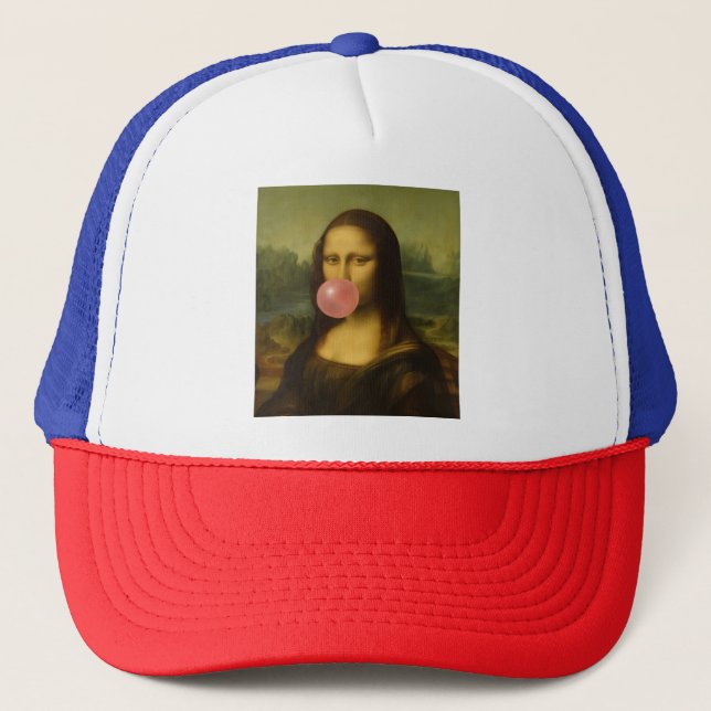 Casquette Mona Lisa soufflant de bulle rose (Devant)