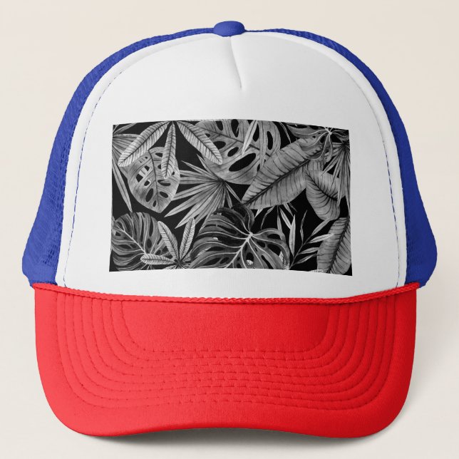 Casquette Monochrome Tropical, Aquarelle Texture Feuille. (Devant)