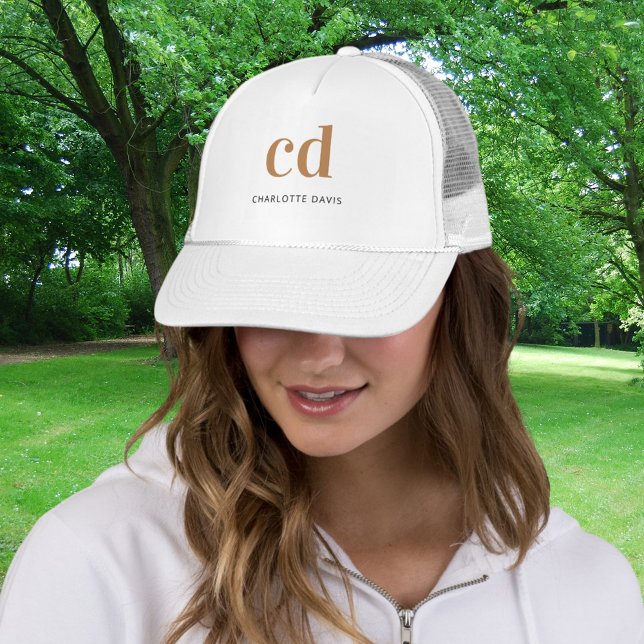 Casquette Monogramme blanc or nom élégant moderne (Créateur téléchargé)