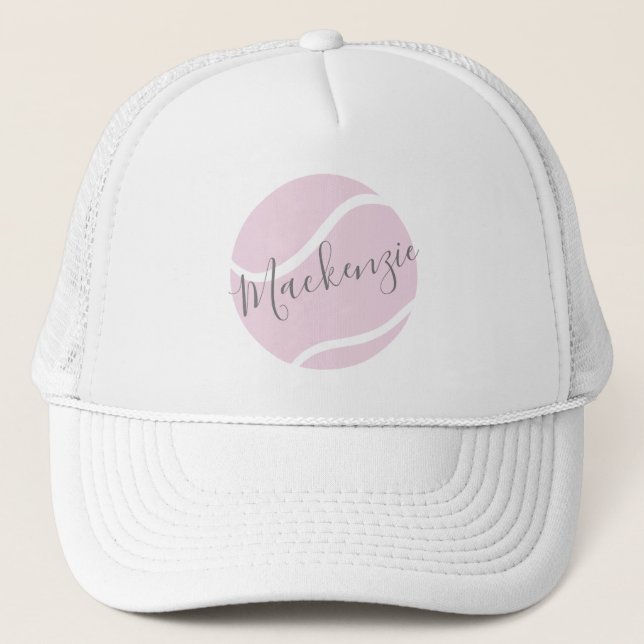 Casquette Monogramme de balle de tennis Nom rose blanc (Devant)