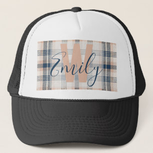 Casquette Monogramme de crème bleue Tartan plaqué moderne