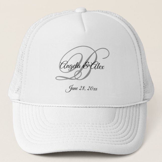 Casquette Monogramme de mariage en écriture fantaisie noire  (Devant)