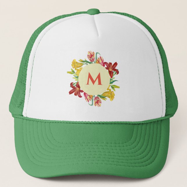 Casquette Monogramme Fleurs de ressort brillantes Illustrati (Devant)