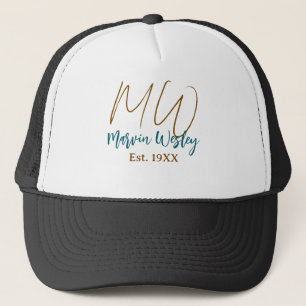 Casquette Monogramme marron bleu turquoise année simple mini