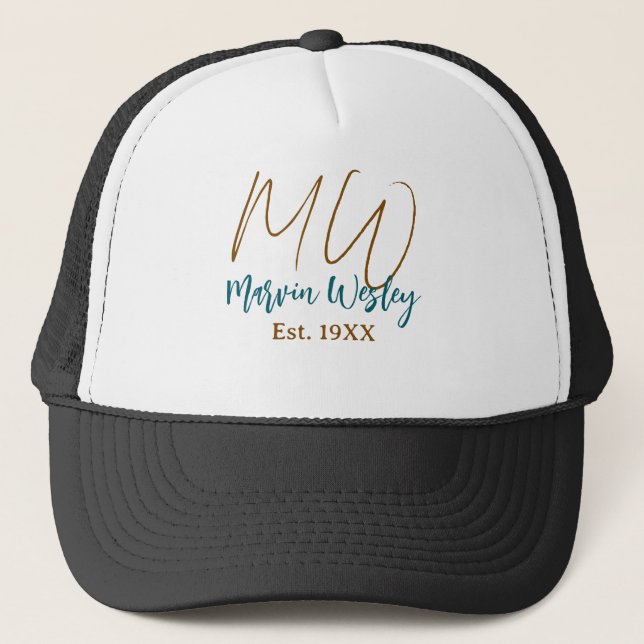 Casquette Monogramme marron bleu turquoise année simple mini (Devant)