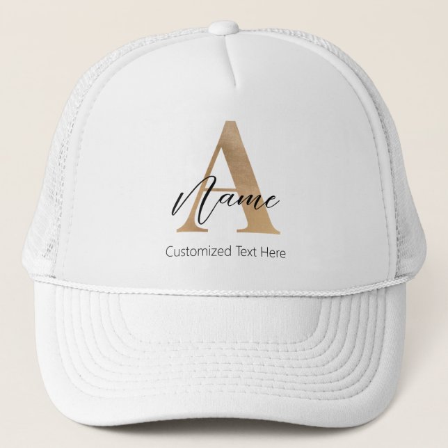 Casquette Monogramme moderne Initiale A & Nom Personnalisé (Devant)