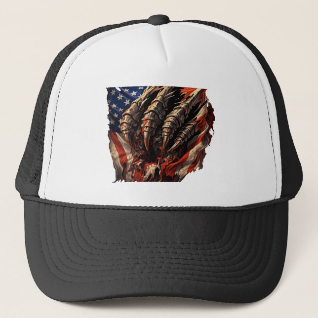 Casquette Monstre Féroce Déchirant l'Art du Drapeau Américai (Devant)