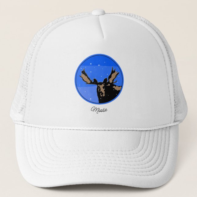 Casquette Moose en hiver - Art original de la faune (Devant)
