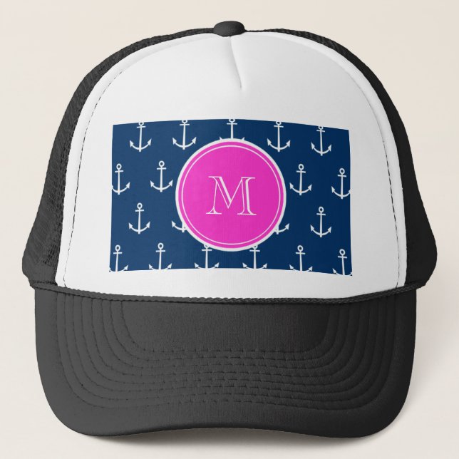 Casquette Motif blanc d'Ancres de bleu marine, monogramme de (Devant)