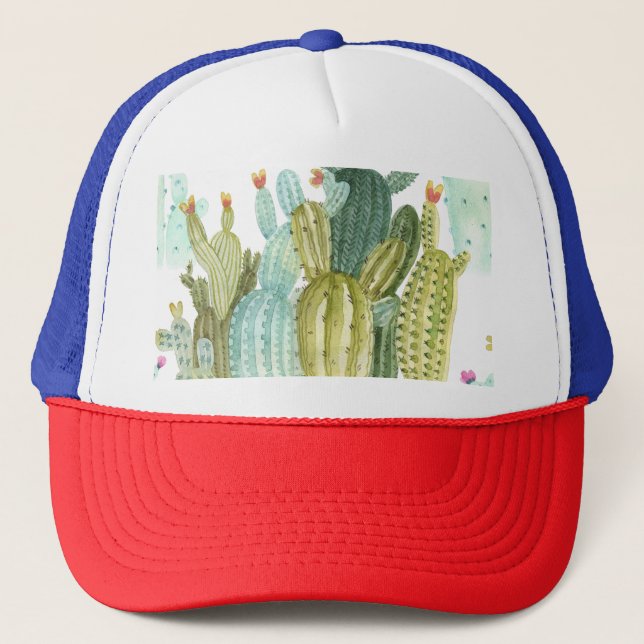 Casquette Motif d'aquarelle vintage Cactus Blooming (Devant)
