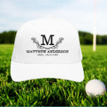 Casquette Motif de balle de golf personnalisé Nom Monogramme<br><div class="desc">Personnalisé motif de balle de golf nom monogramme âge pourrait être un grand design pour vous ainsi qu'il peut être un grand cadeau pour votre ami golfeur ou des membres de la famille ou d'autres personnes.</div>
