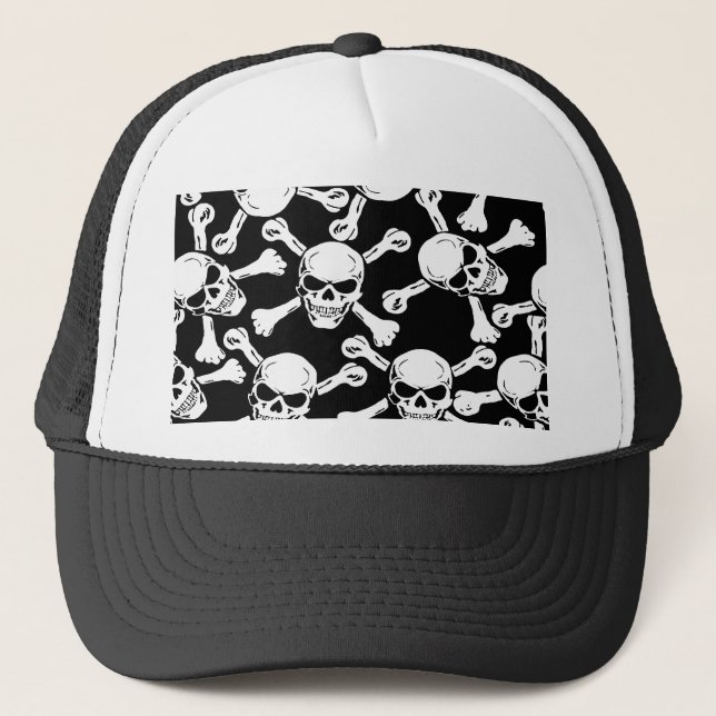 CASQUETTE MOTIF DE CRÂNES GOTHIQUES ET D'OS CROISÉS (Devant)