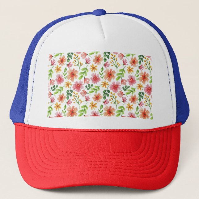 Casquette Motif de fleurs roses à l'aquarelle (Devant)