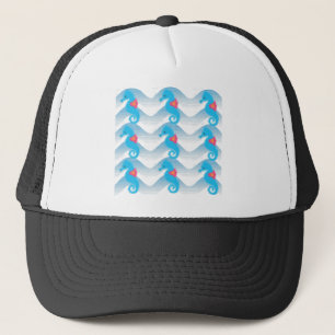 Casquette Motif Des Chevaux De Mer Et Des Vagues Bleues