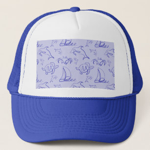 Casquette Motif d'une ligne d'animal marin et voilier