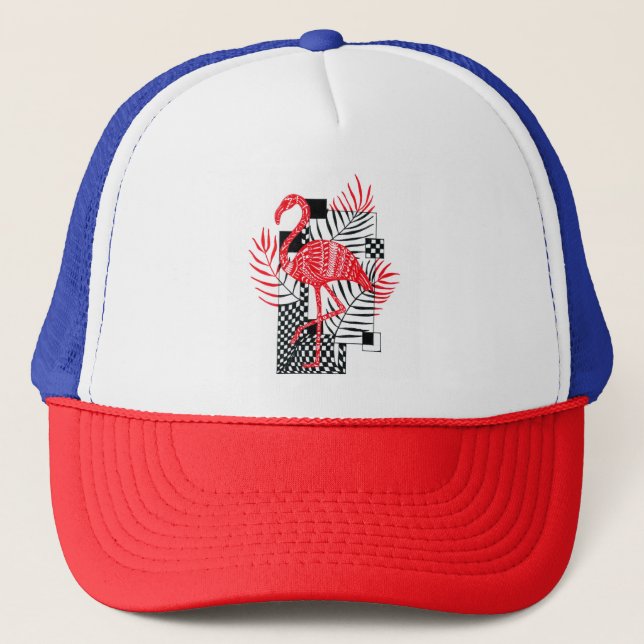 Casquette Motif flamant rose rouge complexe - Tropical exoti (Devant)