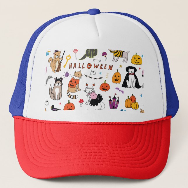 Casquette Motif Vintage Halloween Cats (Devant)