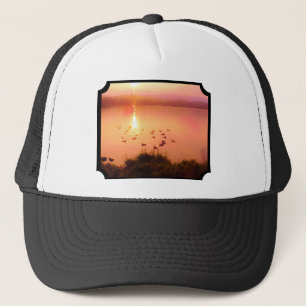 Casquette Mountain Lake Photo Rose and Peach Orange Sunset