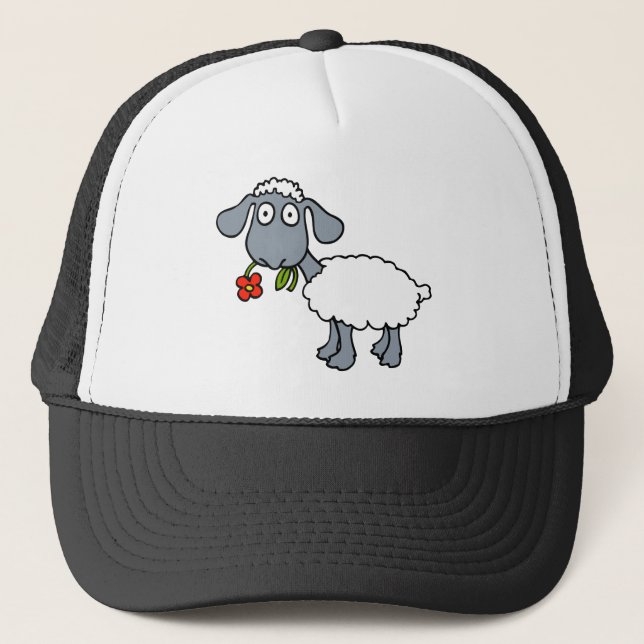 Casquette Mouton Gris Blanc Agneau Fleur Rouge (Devant)