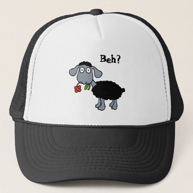 Casquette Moutons noirs mignons d'agneau avec la fleur rouge (Devant)
