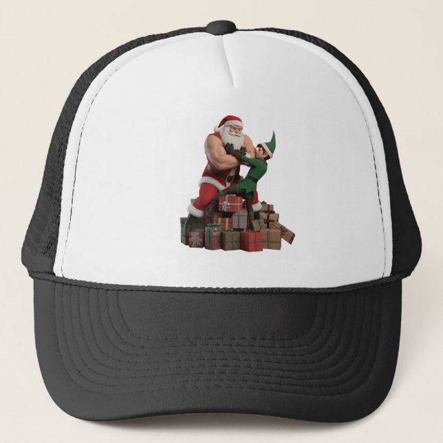 Casquette Muscular Santa Arm-Wrestling an Elf – Funny Hat (Devant)