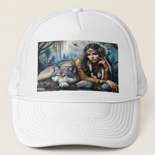 Casquette Mystique Une Femme Amérindienne Avec Loups 5x7