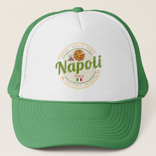 Casquette Naples Italie Rétro Vésuve Et Pizza Vintage (Devant)