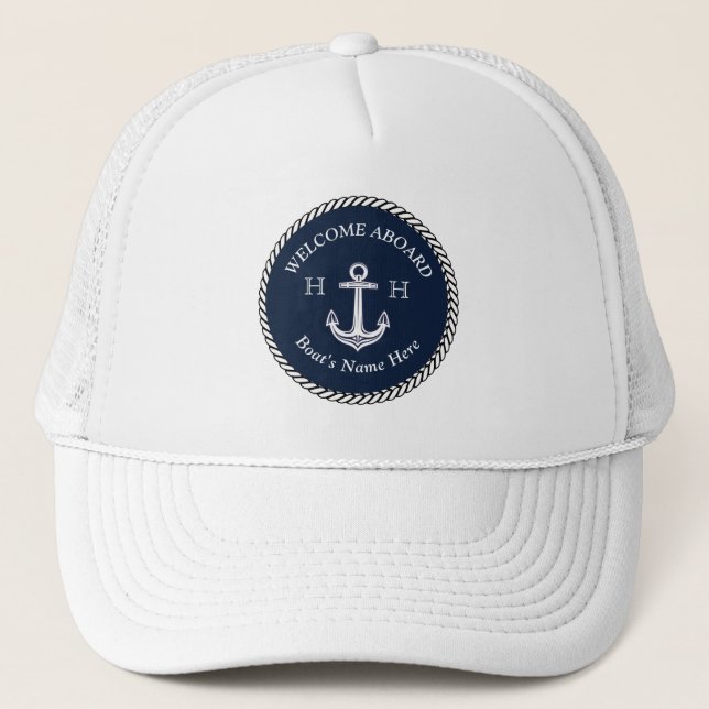Casquette Nautical Marine Blue Boat Nom Ancre corde    (Devant)