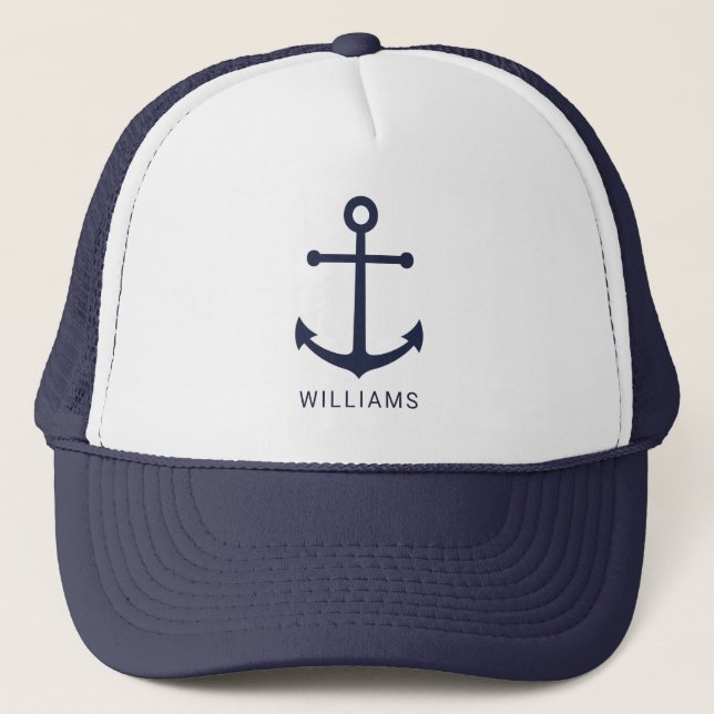 Casquette Nautical Navy Blue Anchor with Custom Name (Devant)