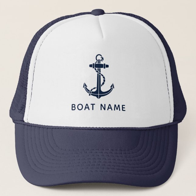 Casquette Nautical Navy Blue Ancre Nom du bateau Croisière C (Devant)