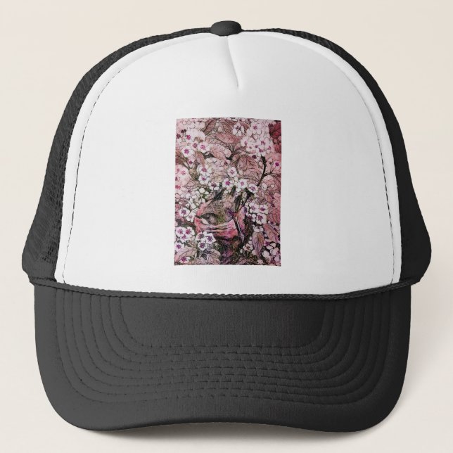 Casquette NID OISEAU, rose rouge blanc (Devant)