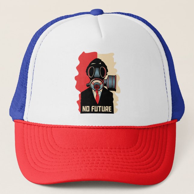 Casquette No Future Noir : L'Homme au Masque à Gaz (Devant)
