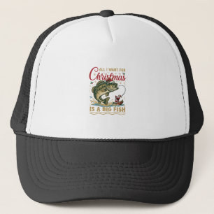 Casquette Noël Gros Poisson Bass Santa Bateau Pêche