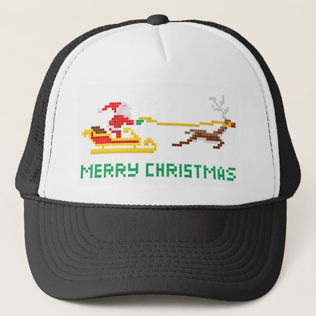 Casquette Noël Père Noël d'art de pixel et traîneau (Devant)