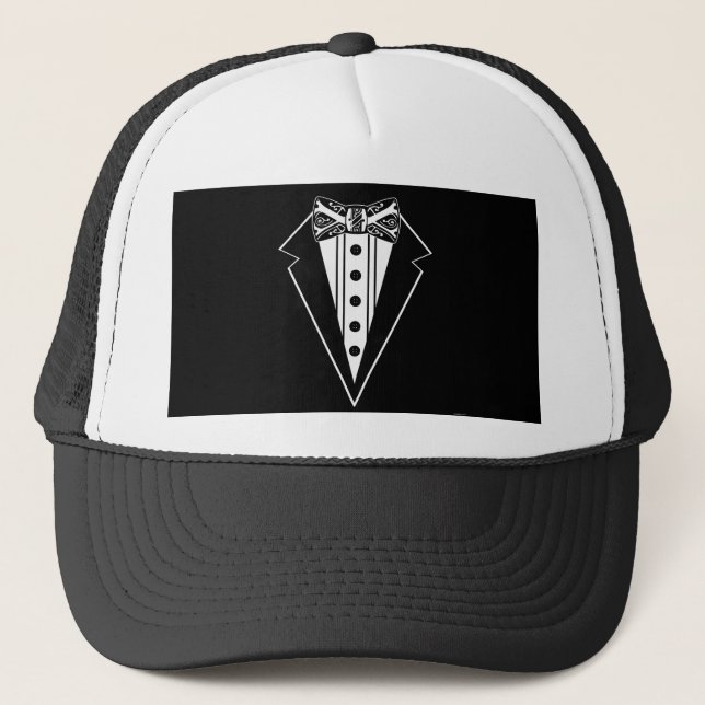 Casquette Nœud papillon noir et blanc avec smoking (Devant)